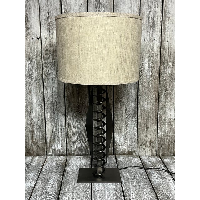 Slate Gray Vintage Girardi Spiral Memphis-Style Metal Lamp, Signed For Sale - Image 8 of 12