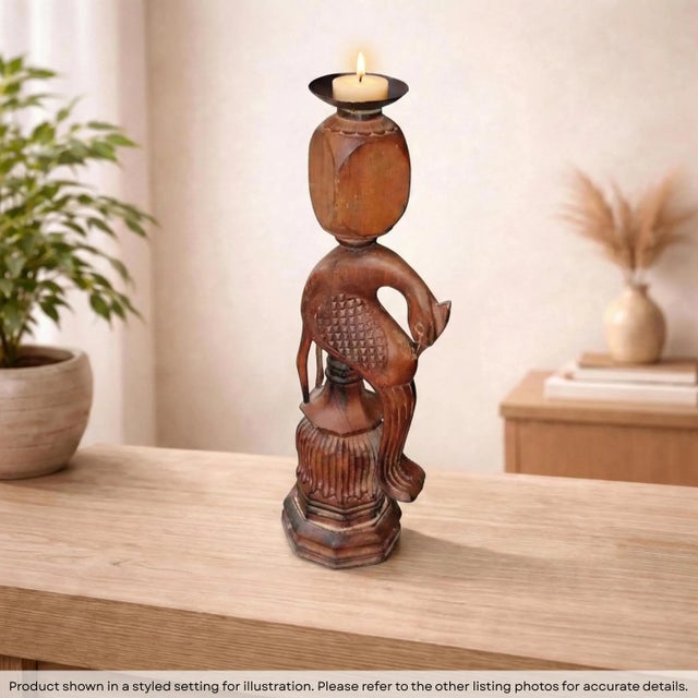 Breathe the soul of history into your home with this magnificent Hand Carved Wood Elephant Statue on Metal Stand. A true...