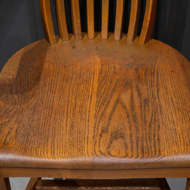 Antique Solid Quarter-Sawn Oak Banker's Chairs c.1934 For Sale - Image 10 of 18