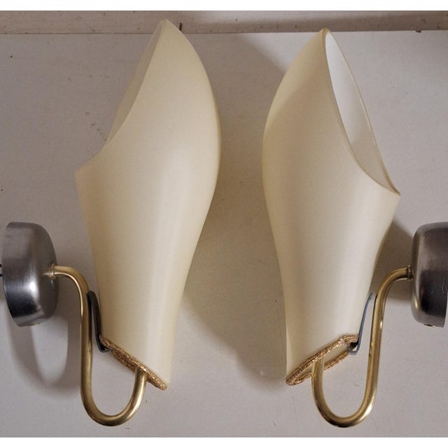 Mid-Century Wall Lamps with Cream-Colored Glass Shades on Metal Mounts1950s, Set of 2, in Very Good conditions. Designed...