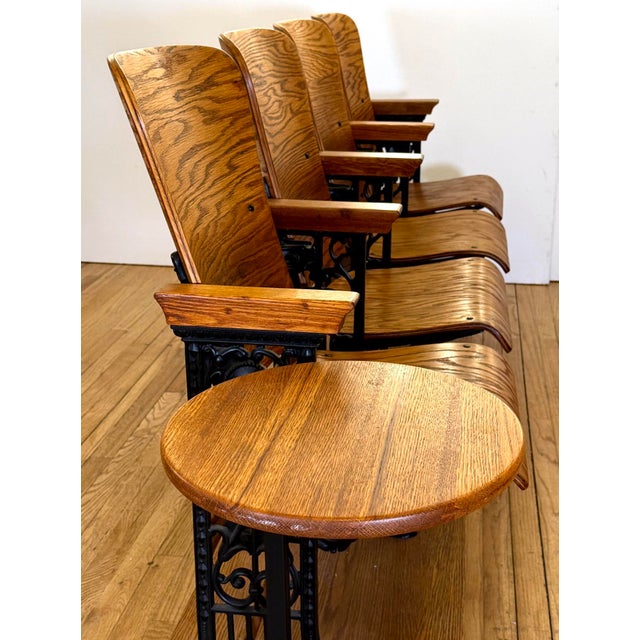 Late 19th Century Restored Oak Auditorium Seat Unit For Sale - Image 12 of 16