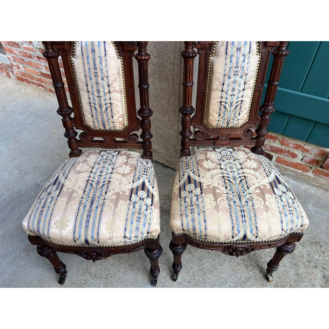 Pair Antique French Dining Chairs Renaissance Carved Oak Black Forest C1880 For Sale In Dallas - Image 6 of 18
