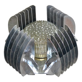 Brutalist Aluminium Ceiling Light with Handmade Textured Glass, 1980 For Sale