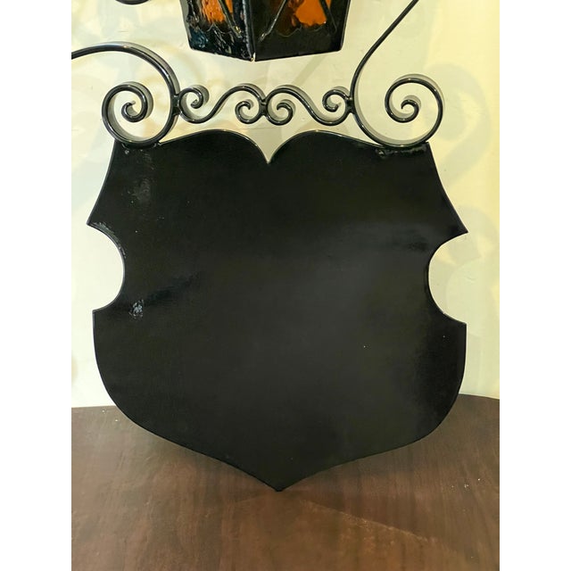 1900 - 1909 Heavy Antique Oudoor Wall Mounted Light Fixture With Glass Panels and Sign For Sale - Image 5 of 8