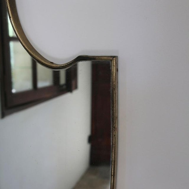 Metal Vintage Italian Patinated Brass Shield Mirror, 1950s For Sale - Image 7 of 14