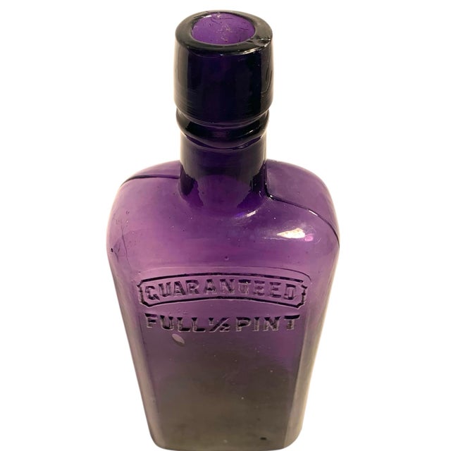 Early 20th C. Amethyst Embossed Half-Pint Whiskey Bottle For Sale - Image 11 of 12