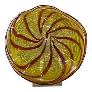 Large Mid-Century Modern Vintage Hand Blown Italian Glass Centerpiece Platter For Sale