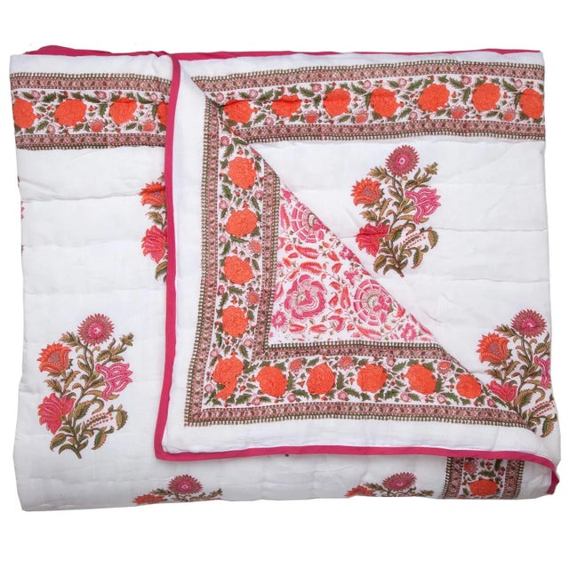 2020s Sanya-Riyad Reversible Quilt, Twin-XL - Pink & Orange For Sale - Image 5 of 5