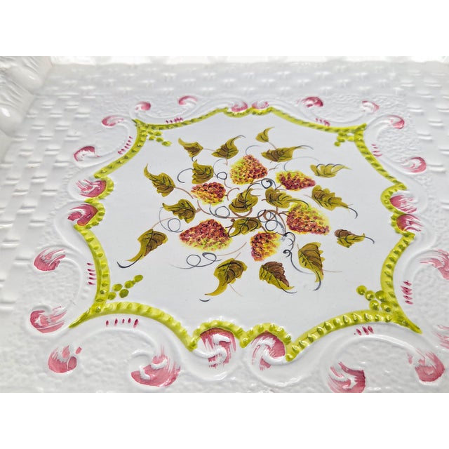 Vintage Italian Porcelain Cake Pastry Display Pedestal Stand Seashell Scalloped Edge and Hand-Painted Strawberries Made in Italy For Sale In Greenville, SC - Image 6 of 12