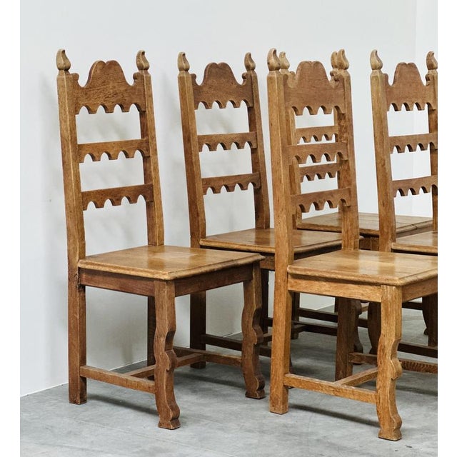 Vintage Oak High-Back Dining Chairs, Set of 6 For Sale - Image 5 of 14
