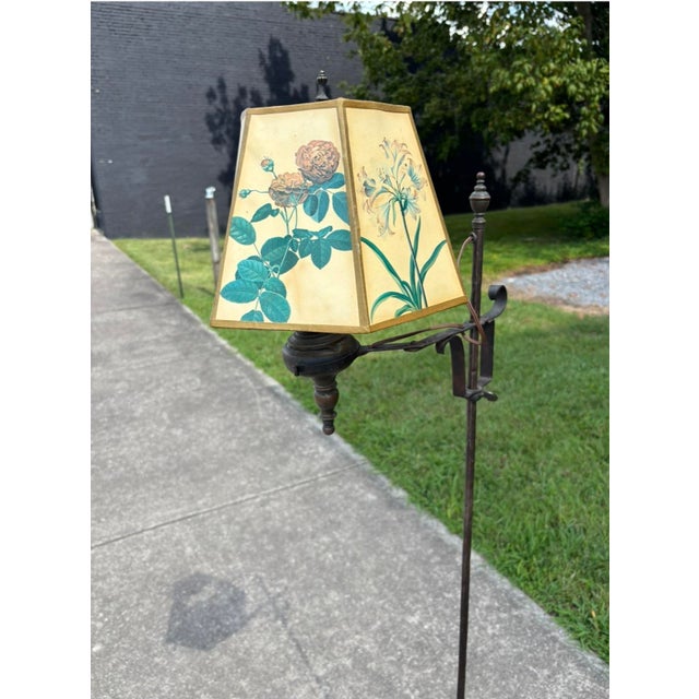 Antique Arts & Crafts Style Floor Lamp in a Metal along with Copper touches that is Forged and Formed in a great Patina .