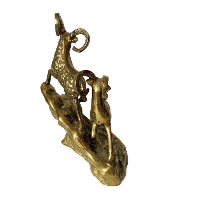 Vintage Mid Century Solid Brass Rams on Hillside Ram Figurine For Sale - Image 4 of 5