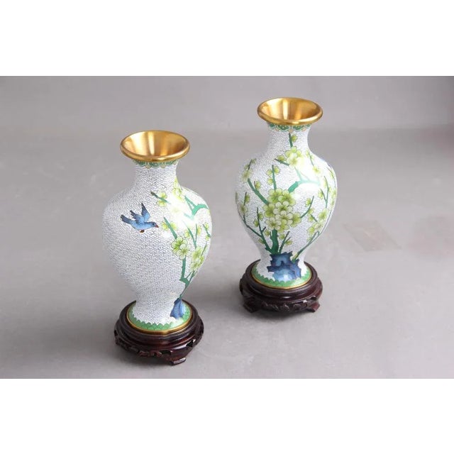 Chinese Jingfa Vases in Enamel, Metal & Wood, 1960s, Set of 2 For Sale - Image 3 of 7