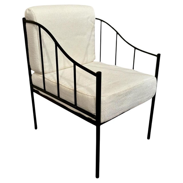 Metal Wrought Iron Black Lounge Chair with White Fabric For Sale - Image 7 of 18