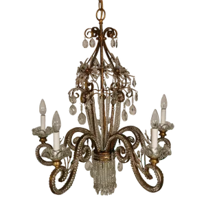 Vintage 1980s Massive 5 Arm 6 Lite Ornate Beaded Tole Chandelier