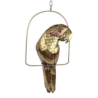 Vintage Brass Perched Parrot Sculpture Attributed to Sergio Bustamante For Sale