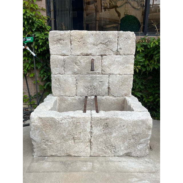 Le Chaux Hand Carved and Distressed Limestone Block Fountain From the South of France For Sale - Image 9 of 12