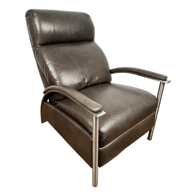 Ethan Allen Radius Taupe Leather Metal Frame Modern Recliner Chair For Sale