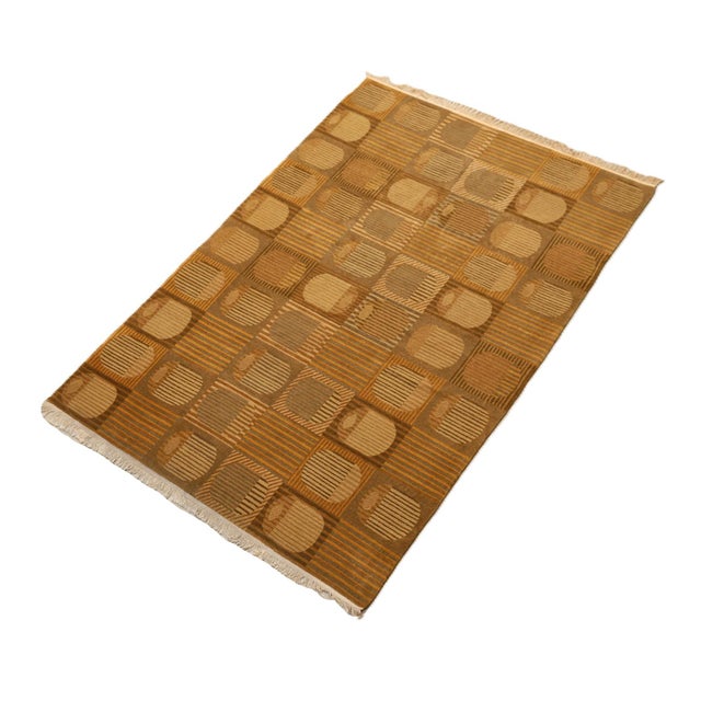 Modern chairish-6x9-modern-tibetan-wool-silk-cut-loop-rug-gold-green.jpg For Sale - Image 3 of 9