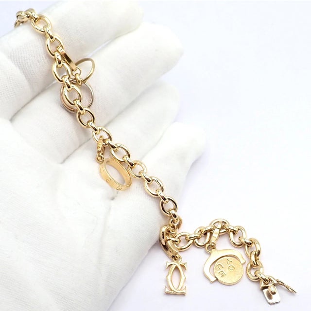 1990s Authentic Cartier Yellow Gold Love Trinity Double C Charm Link Bracelet 1995 For Sale - Image 5 of 13