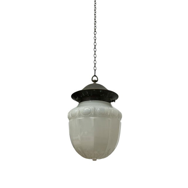 Antique English Opaline Milk Glass Ceiling Pendant Light, 1890s For Sale - Image 6 of 6