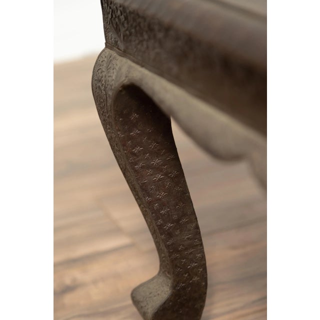 Vintage Indian Coffee Table with Brushed Metal Patina over Wood and Floral Décor For Sale In New York - Image 6 of 13