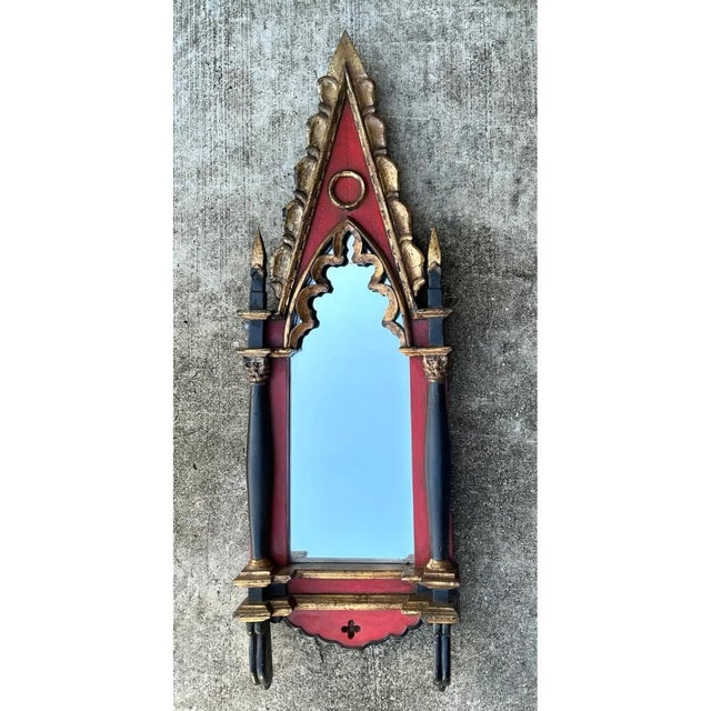 Vintage Gothic Revival Wood and Mirrored Glass Wall Mirror For Sale - Image 12 of 12