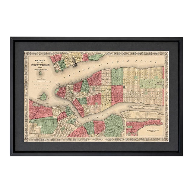 New York City & Brooklyn Map by Johnson, Framed (Circa 1864) For Sale
