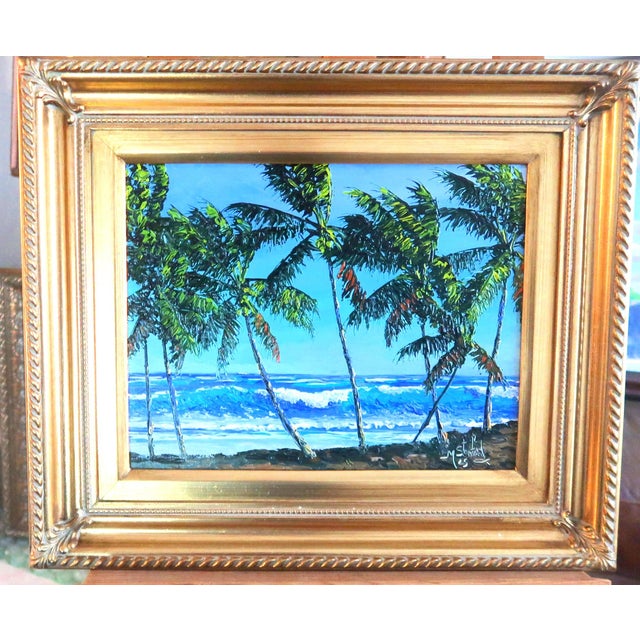 Blue Mark Stanford (American B. 1959 - ) - Sculpture in Oils. "Coconut Trees on the Beach" Signed Oil on Canvas With Coa - For Sale - Image 8 of 14
