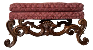 Baker Furniture Baroque Revival Carved Walnut Bench With Tufted Upholstered Seat