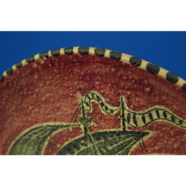 Ceramic Plate with Sailing Ship at Sea Motif attributed to Guido Gambone for Avallone Vietri, Italy, 1920s For Sale - Image 14 of 18