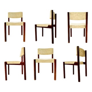 Chairs in Iroko Wood and Faux Leather attributed to Biosca, 1960s, Set of 6 For Sale