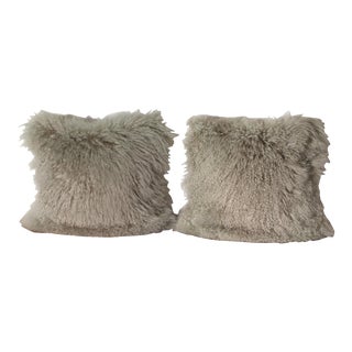 Pair of Pelliccia Mongolian Sheepskin Throw Pillows From Room & Board For Sale