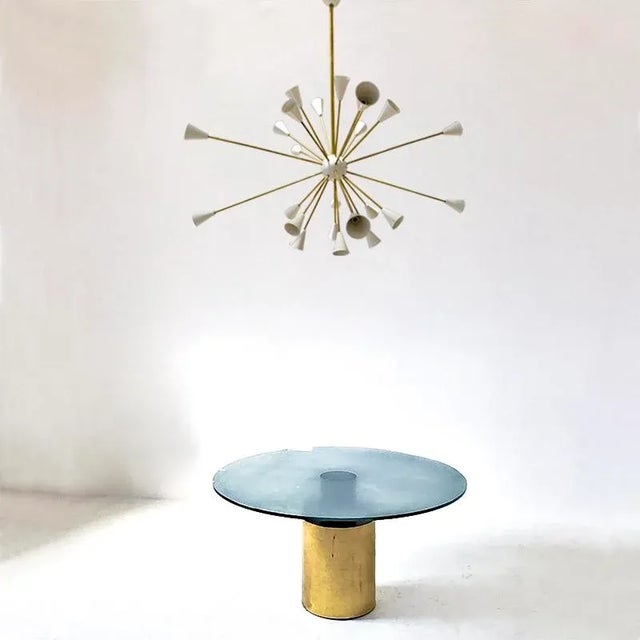 Italian Sputnik Chandelier in Brass and Ivory-Colored Aluminum, 1950s For Sale - Image 9 of 10