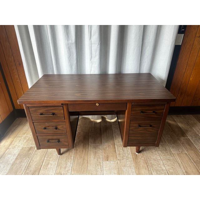 Mid-Century Modern Vintage MCM Wood Veneer Desk For Sale - Image 3 of 12