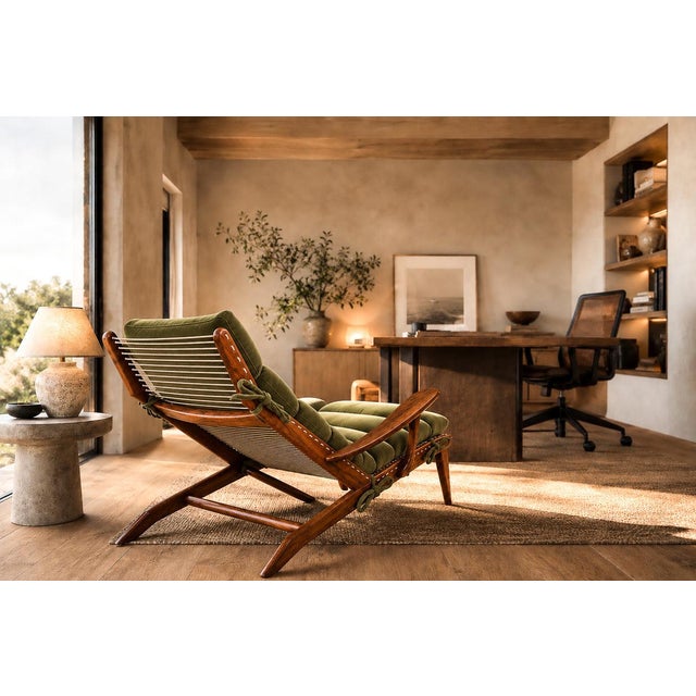 Brazilian Modern Chaise Lounge in Caviúna and Moss-Olive Velvet by Pierre Weckx, 1950s For Sale - Image 4 of 18