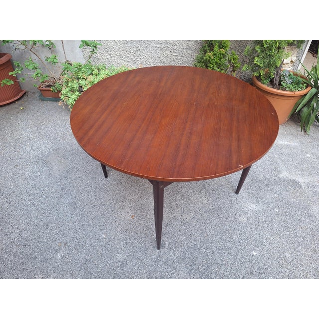 Brown Wooden Dining Table with Round Top, 1950s For Sale - Image 8 of 11