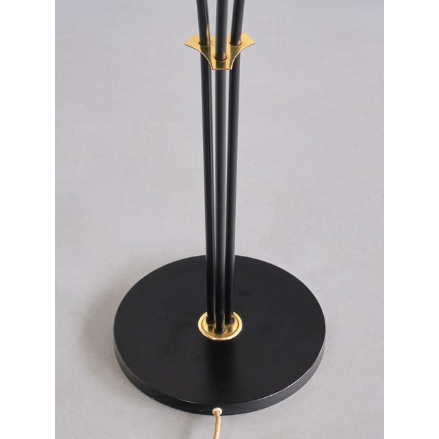 Modern Swedish Adjustable Three Arm Floor Lamp in Metal, Brass and Silk, 1950s For Sale - Image 14 of 15