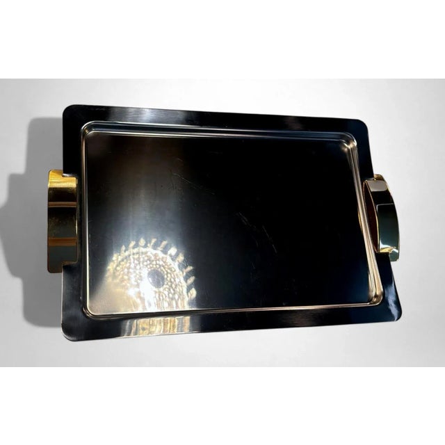 Late 20th Century Giugiaro Design Italian Polished Stainless Steel and Brass Tray For Sale - Image 15 of 18