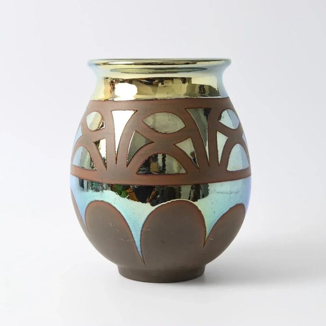 French Art Deco Metallic Glaze Vase, 1930s For Sale - Image 3 of 10