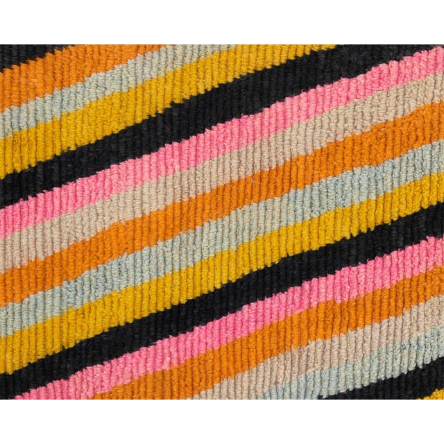Olive Bold Diagonal Stripe Hand-Knotted Moroccan Wool Runner | 12'11" X 2'7" | One of a Kind For Sale - Image 8 of 10
