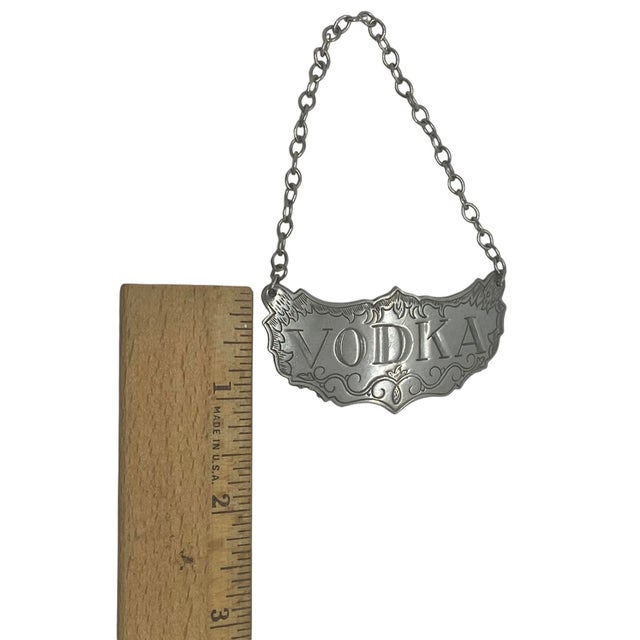 Silver Mid 20th Century Vintage Stieff Pewter Vodka Decanter Label Tag For Sale - Image 8 of 10