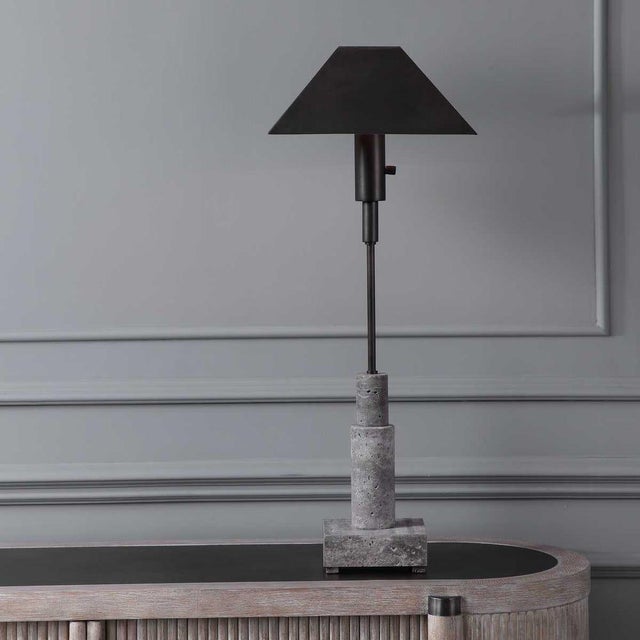 Metal Travertine/Bronze Lamp For Sale - Image 7 of 7