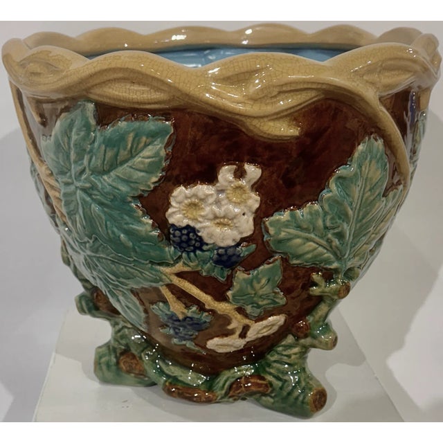 Antique Majolica Faux Bois Ceramic Planter, Japan For Sale In New York - Image 6 of 10