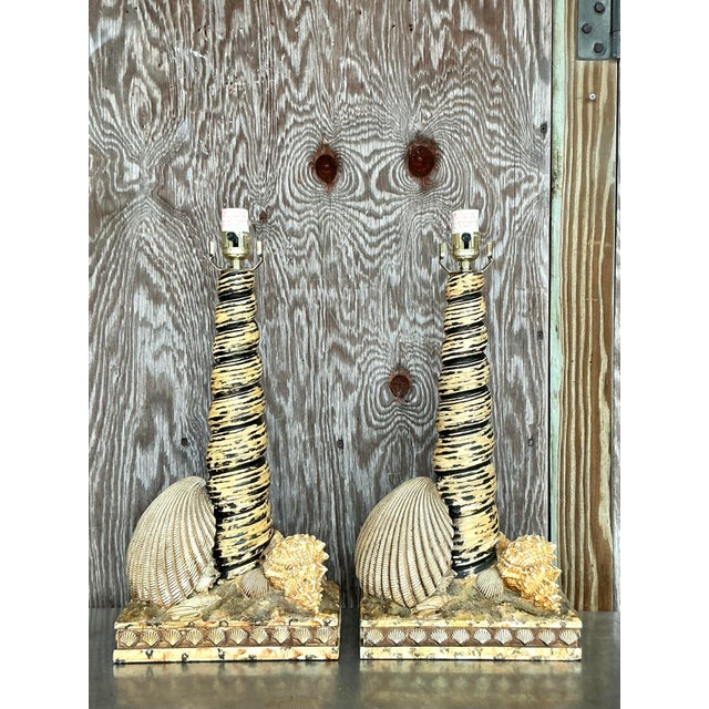 Vintage Coastal Resin Shell Lamps - a Pair For Sale - Image 4 of 8