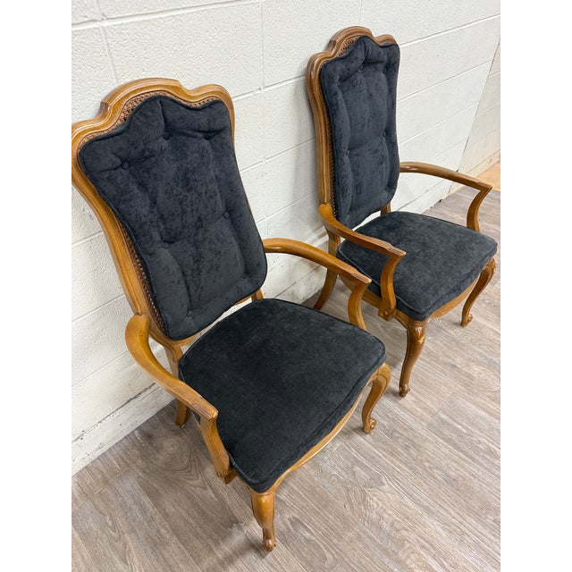 Vintage French Provincial Style Tufted Black Velvet Armchairs - Pair For Sale - Image 9 of 14