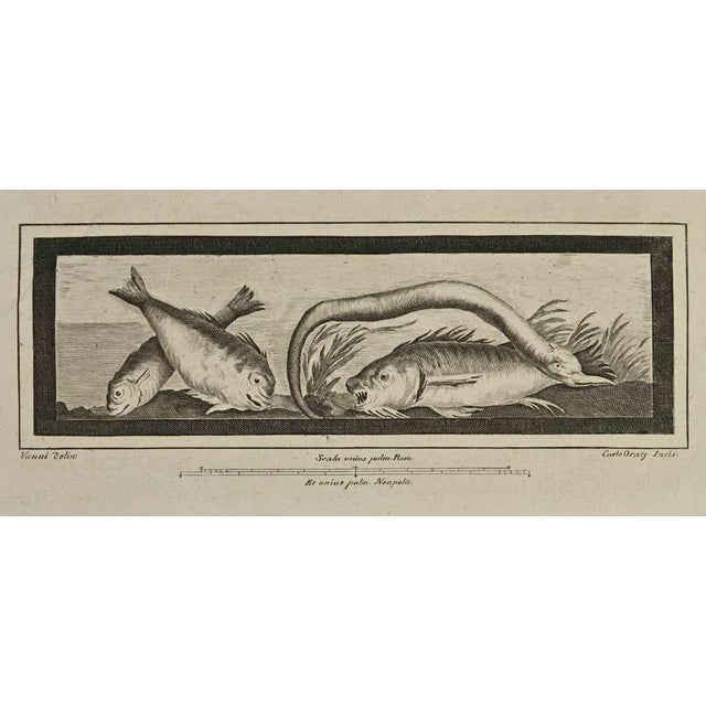 Ancient roman fresco from the series "antiquities of herculaneum", is an etching on paper realized by carlo ortij in the...