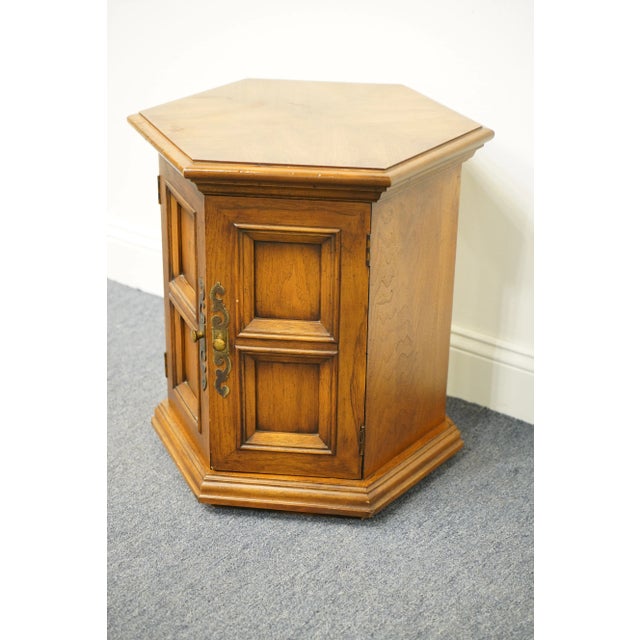 HEKMAN FURNITURE Rustic Country Style Bookmatched Walnut Hexagonal Storage Accent End Table 6725 21.5" High 18" Wide 21"...