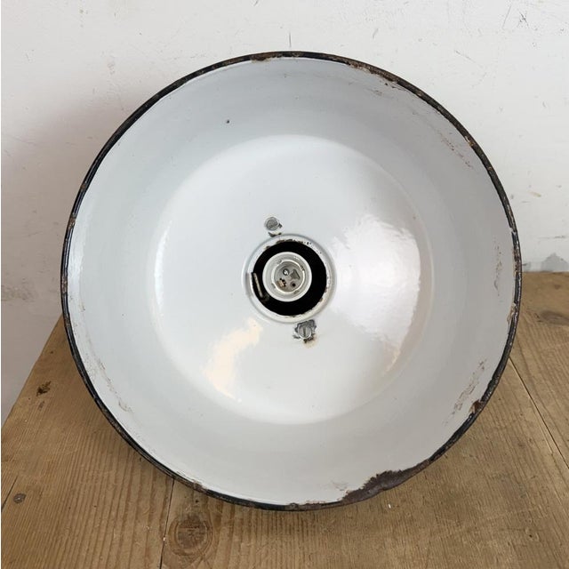 Industrial Petrol Enamel Factory Lamp with Cast Iron Top, 1960s For Sale - Image 18 of 18