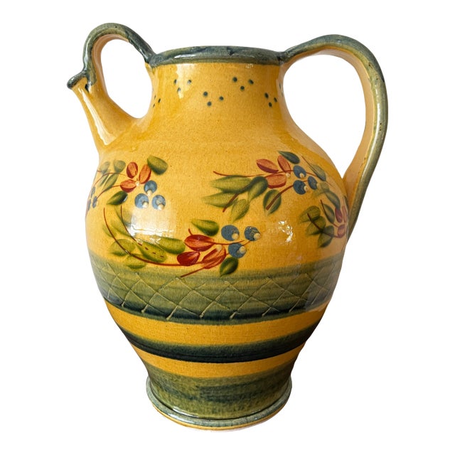 Vintage Terre È Provence French Hand-Painted Ceramic Pitcher, Made in France For Sale